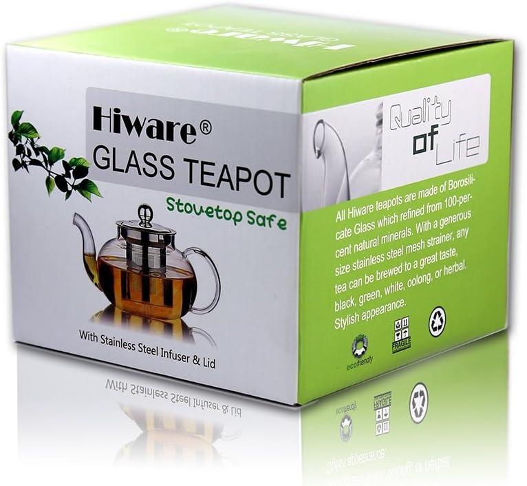 Hiware Glass Teapot with Removable Stainless Steel Lid & Infuser, 33 Ounce Teapot Stove Top Safe for Blooming & Loose Leaf