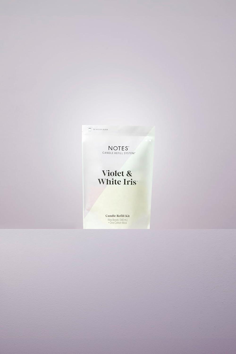 NOTES Sustainable Candle Refill | Non-Toxic Fragrance, Natural Wax Beads (Beeswax, Rice bran and Soy), Cotton Wick and Sustainer - (1) Violet & White Iris