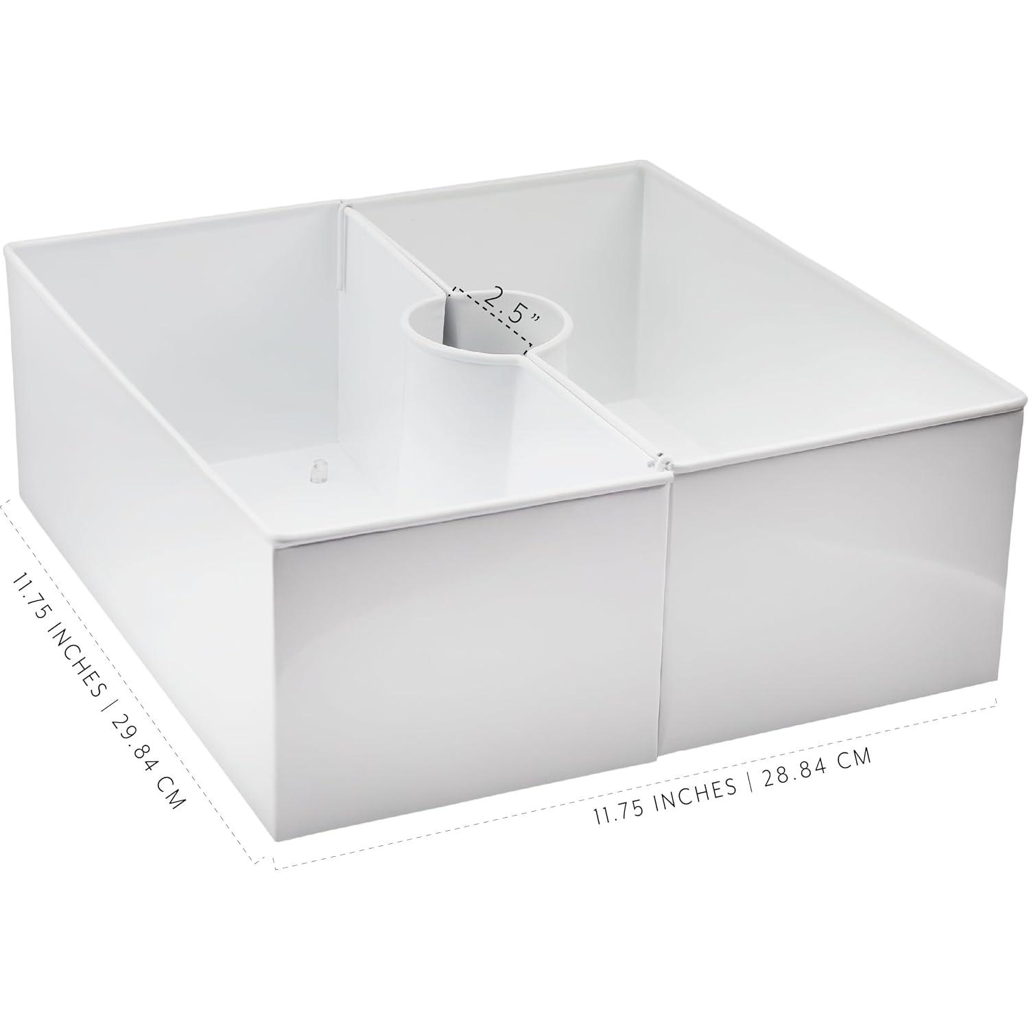 AuldHome Design White Square Umbrella Planter for Patio Table, Enamelware Rectangle Planter Pots Set