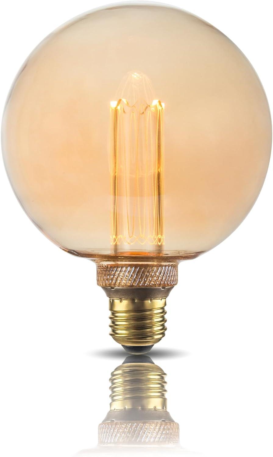 3.5W LED G125 Globe Edison Bulbs Dimmable, Virtual Filament Vintage Decorativ Bulb, Amber Glass, E26 Base, 2000K Soft Warm, UL Listed