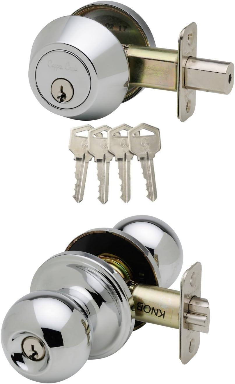 Polished Brass Single Cylinder Door Knob and Deadbolt Set