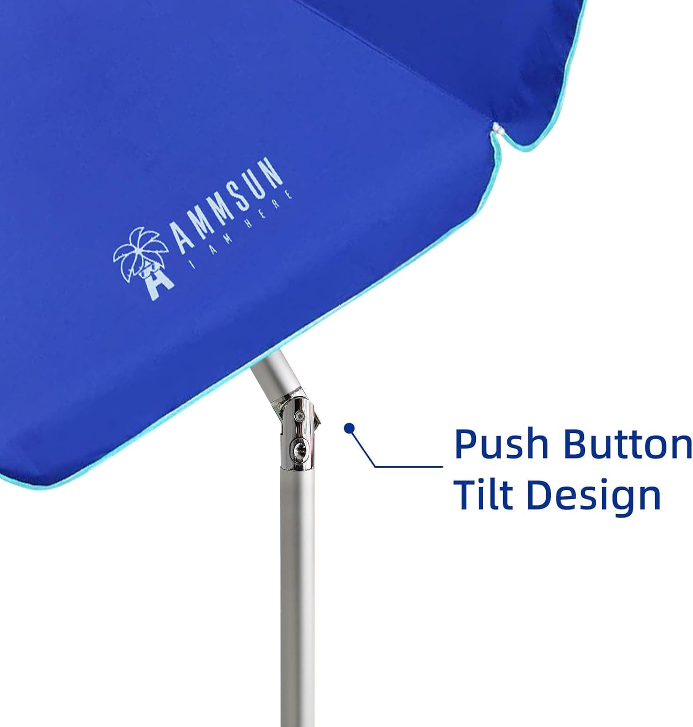 Blue 7ft Round Beach Umbrella with Aluminum Pole and Built-in Table