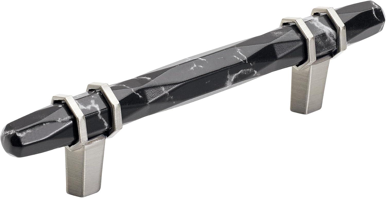 Carrione 3-3/4 in. (96mm) Modern Marble Black/Satin Nickel Bar Cabinet Pull