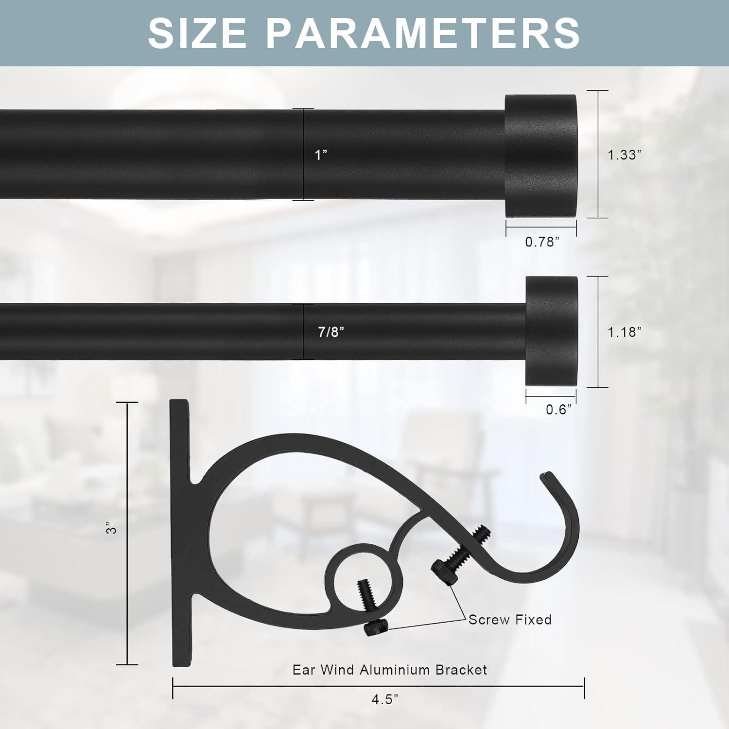 Exclusive Home 36"-72" Topper Double Curtain Rod - Matte Black: Adjustable Iron Set, 25 lb Capacity, Flat Cap Finial