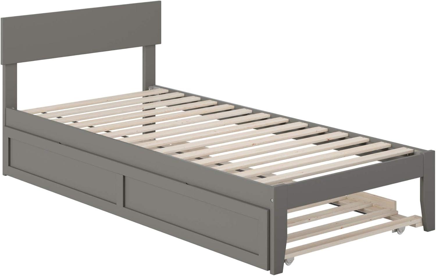 Grey Twin XL Platform Bed with Trundle and Wood Slats