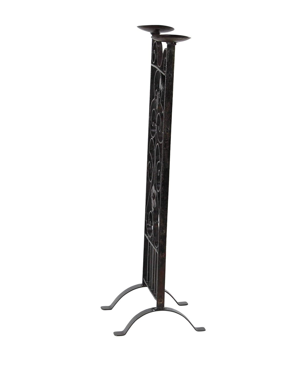 Decmode Traditional 32 X 13 Inch Black Iron Two-Light Candle Stand