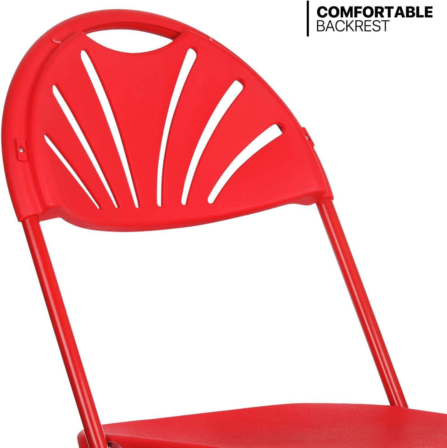 MoNiBloom Folding Plastic Chair, 10 Pack Portable Commercial Seat with Fan Back, for Wedding Camping, Red