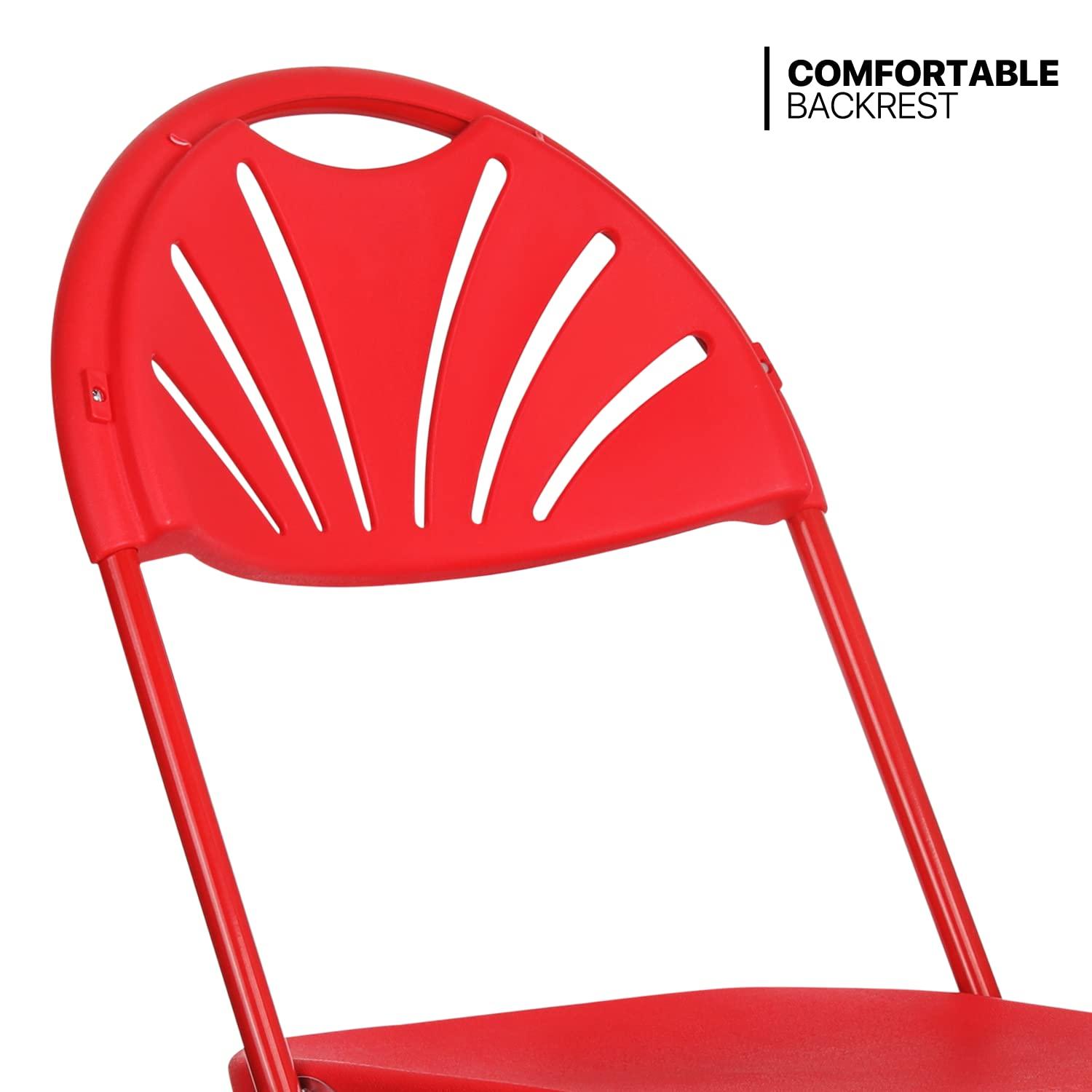 MoNiBloom Folding Plastic Chair, 10 Pack Portable Commercial Seat with Fan Back, for Wedding Camping, Red