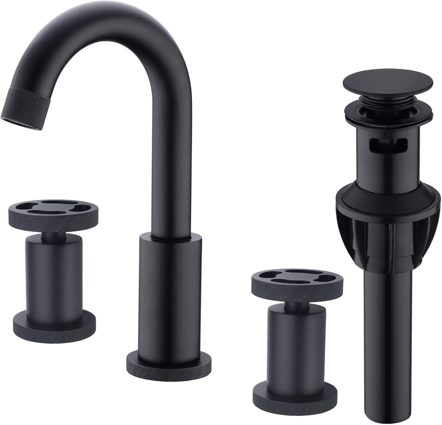 Matte Black Brass 8-Inch Widespread Bathroom Faucet with Cross Handles