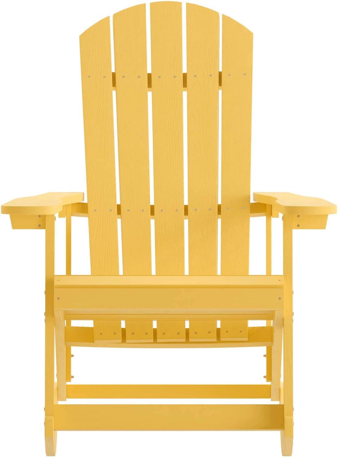 Flash Furniture Savannah Poly Resin Wood Adirondack Rocking Chair - All Weather Yellow Polystyrene - Stainless Steel Hardware