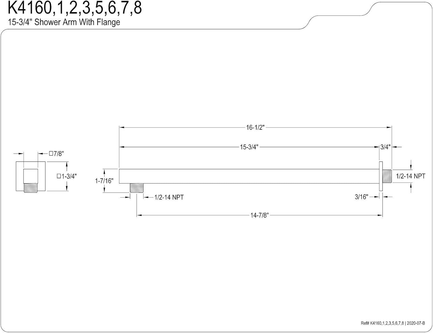 Kingston Brass Kingston Brass Shower Scape 15-3/4-Inch Rain Drop Square Shower Arm with Square Flange K4165
