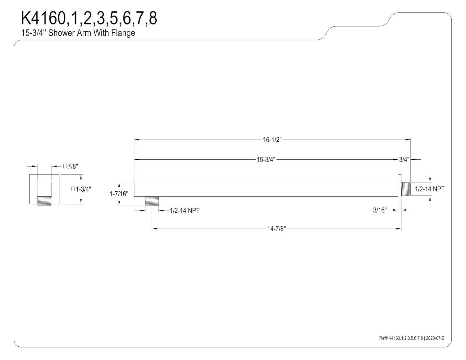 Kingston Brass Kingston Brass Shower Scape 15-3/4-Inch Rain Drop Square Shower Arm with Square Flange K4165