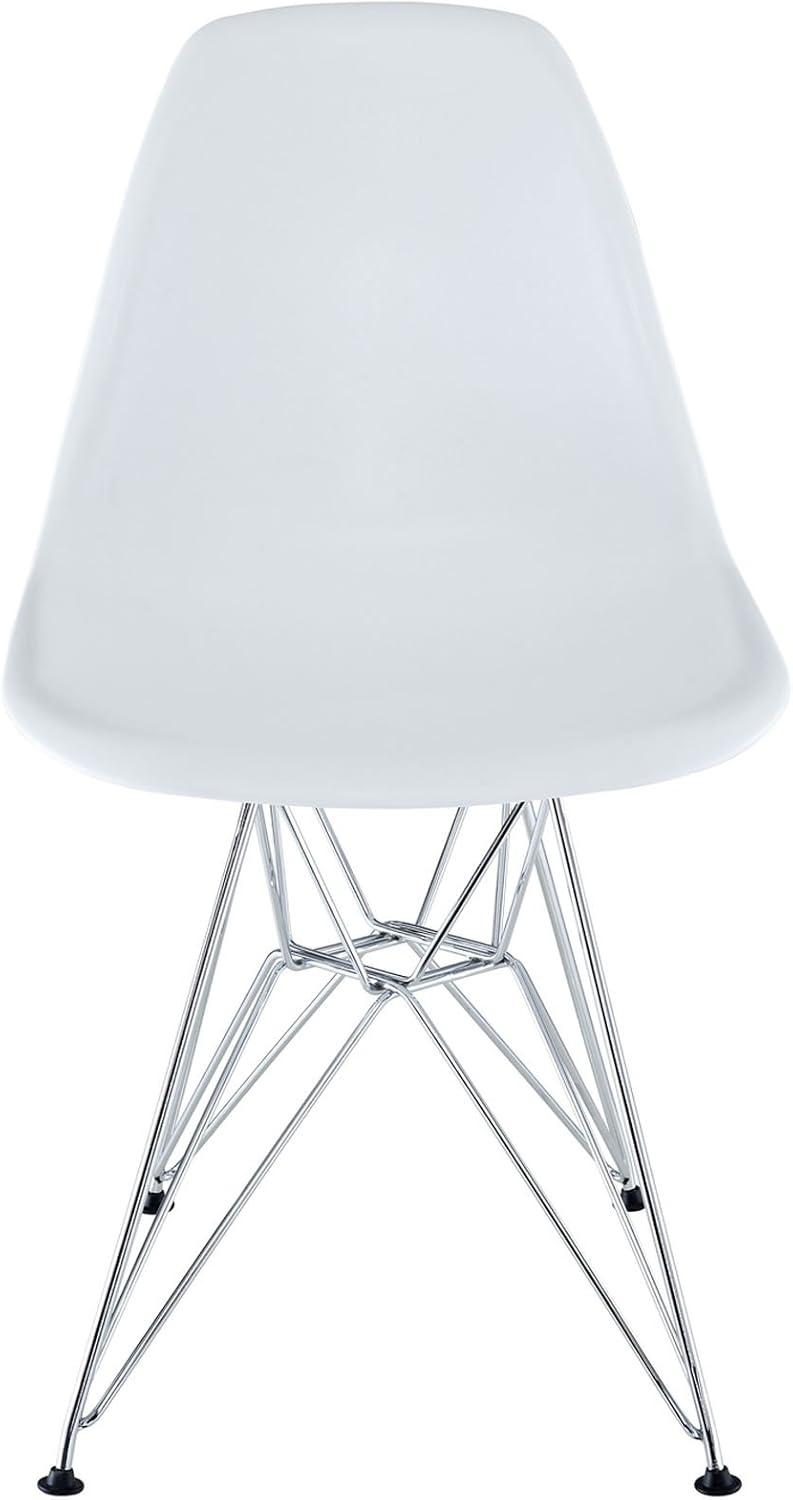 Sleek Modern Chromed Steel White Side Chair for Indoor/Outdoor