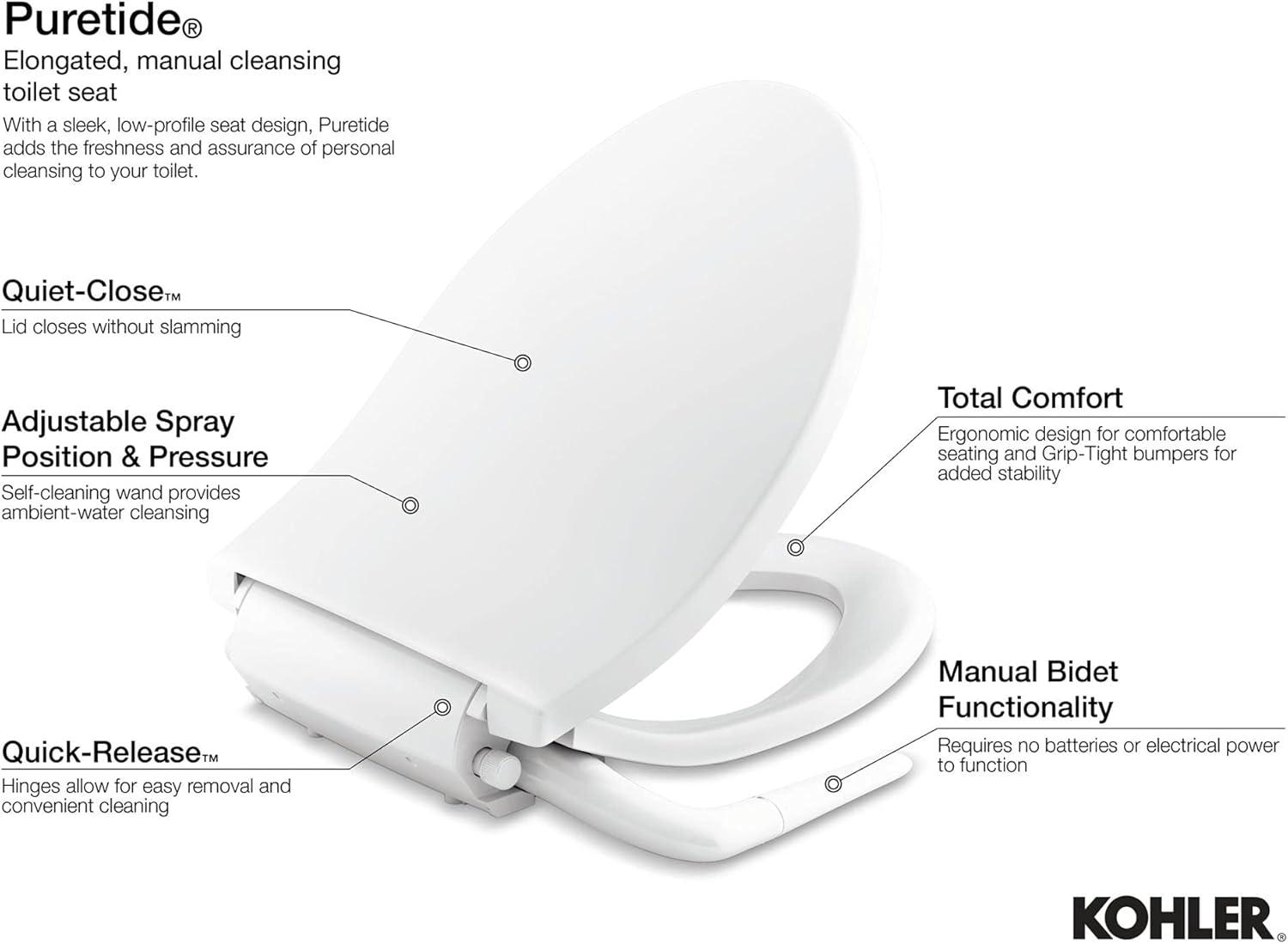 PureWash M250 Elongated Bidet Toliet Seat, Manual Non-Electric Bidets for Existing Toilets