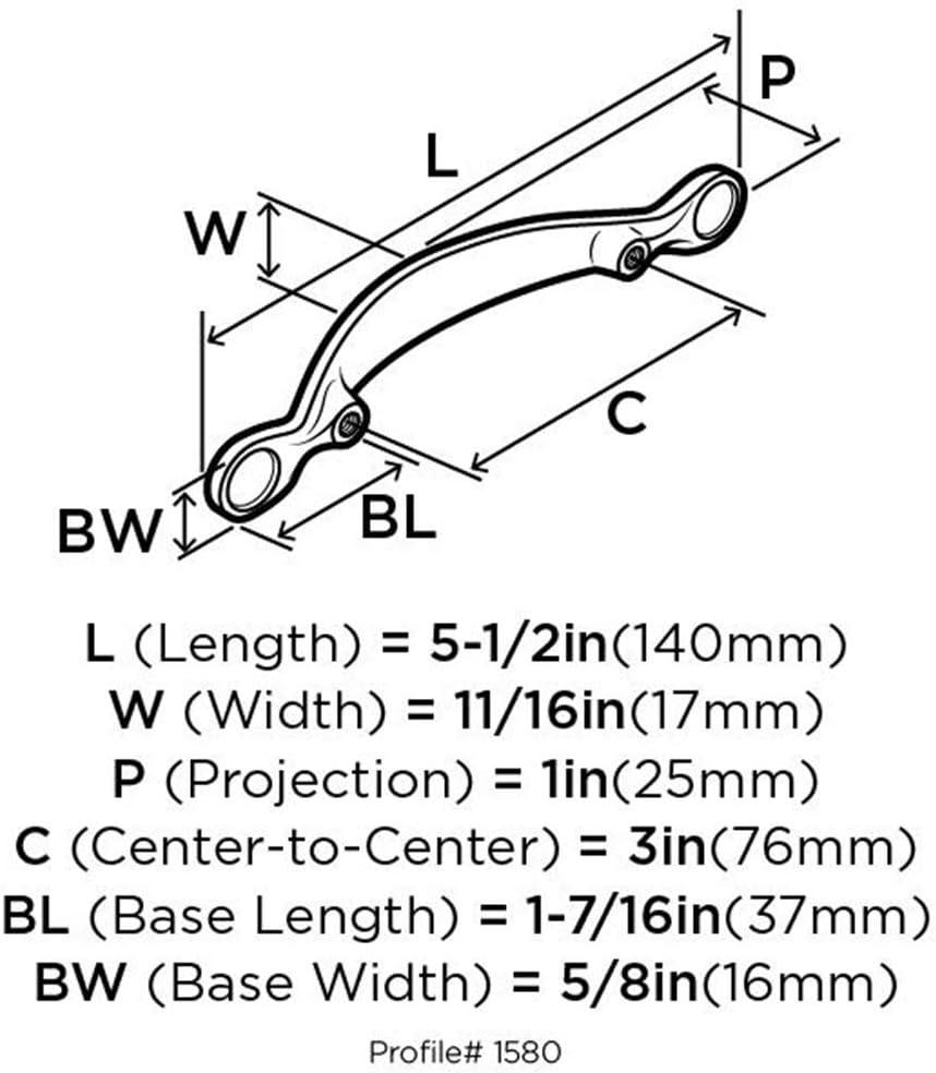 Satin Nickel 3" Arch Cabinet Pull with Leaf Motif