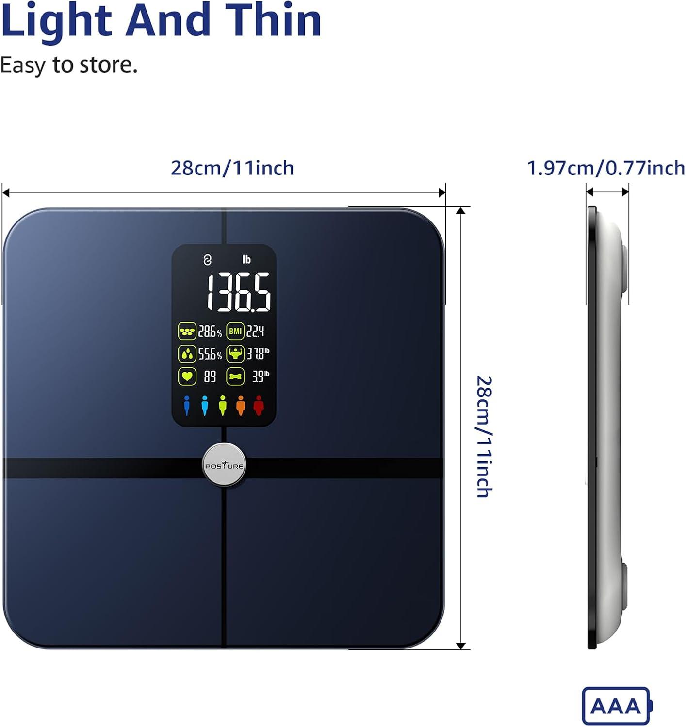 Body Fat Scale, Posture Extra Large Display Digital Bathroom Wireless Weight Scale Composition Analyzer with Heart Rate Heart Index & Body Shape Index with Free APP 400Lb Black