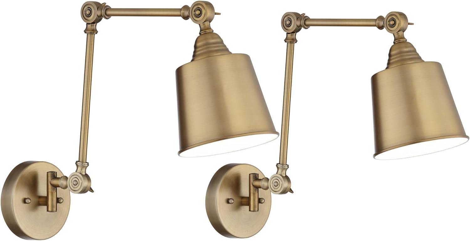 Mendes Antique Brass Finish Adjustable Arm Wall Lamps Set of 2