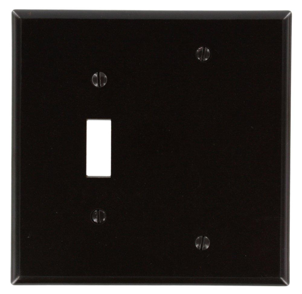 Leviton 80506 Wallplate 2-Gang 1-Toggle 1-Blank Midway Size Plastic - Brown