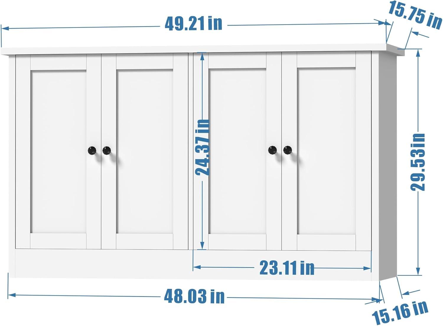 White Modern Buffet Storage Cabinet with 4 Doors and Drawers