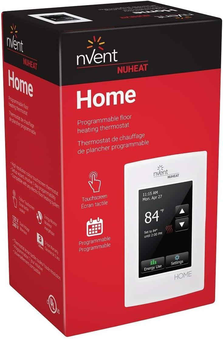 nVent Nuheat Home AC0056 Programmable Touchscreen Thermostat, for Radiant Heated Floors, 120V/ 240V Cables, with an Extra OJ Electronics Floor Heating Temperature Sensor and Built-in GFCI