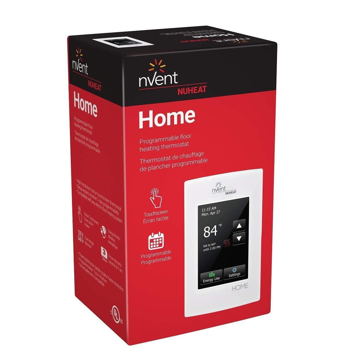 nVent Nuheat Home AC0056 Programmable Touchscreen Thermostat, for Radiant Heated Floors, 120V/ 240V Cables, with an Extra OJ Electronics Floor Heating Temperature Sensor and Built-in GFCI