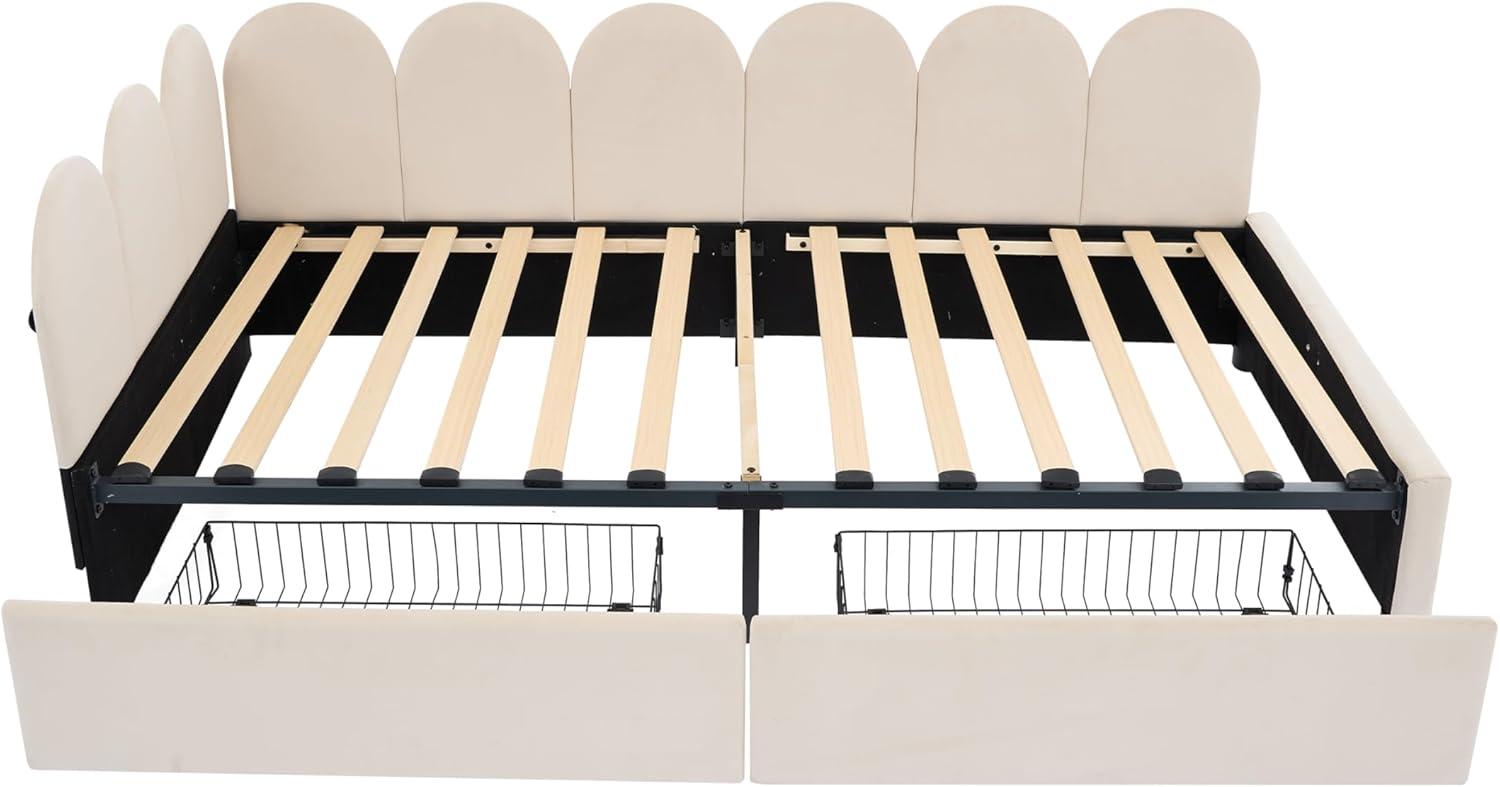 DreamBuck Full Size Upholstered Bed Frame with LED Lights, Upholstered Princess Bed with Crown Headboard and Wooden Slats Support, Modern Platform Bed for Kids, Teens, Girls, No Box Spring Needed