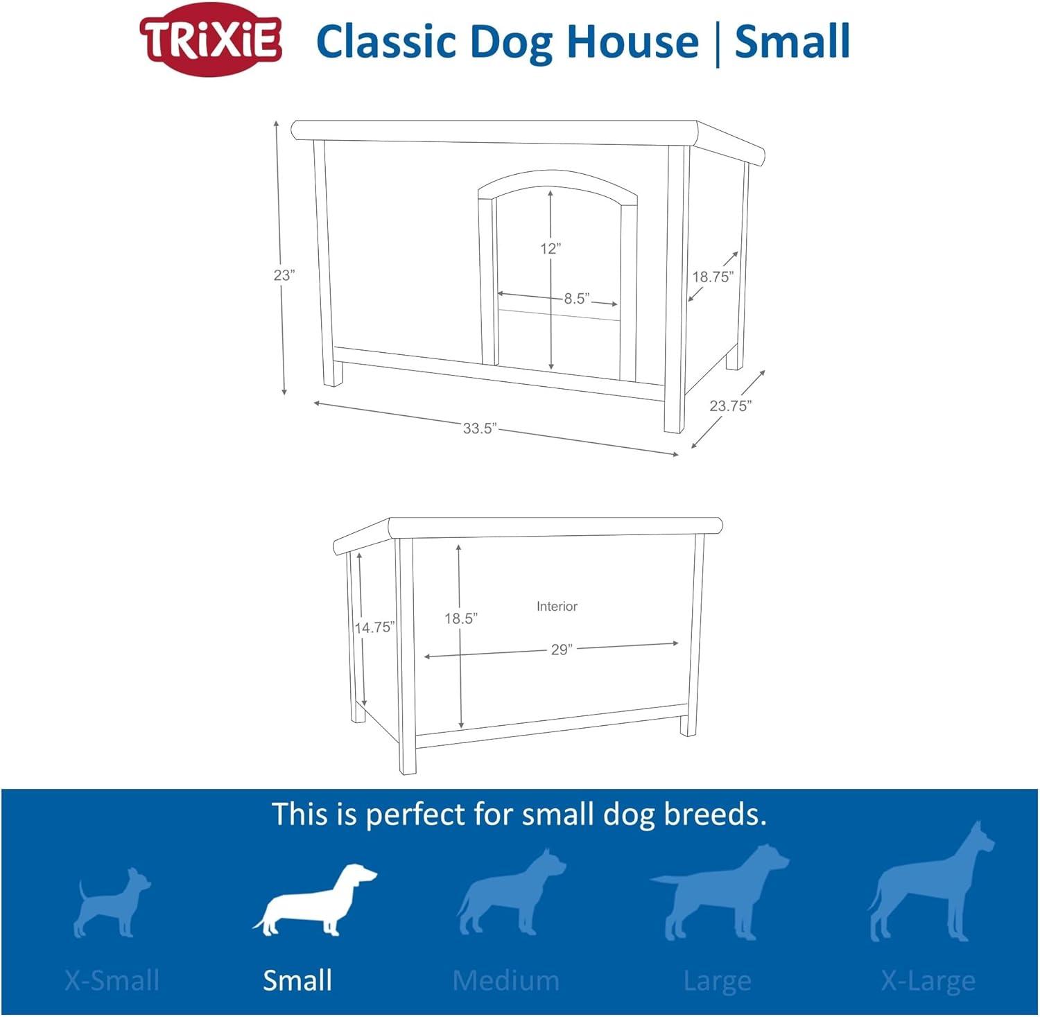 TRIXIE natura Classic Dog House, Flat Hinged Roof, Adjustable Legs, Gray Small