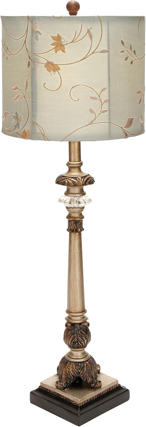 DecMode Antique Style Floral Gold Buffet Lamp with Blue Fabric Shade (2 Count)