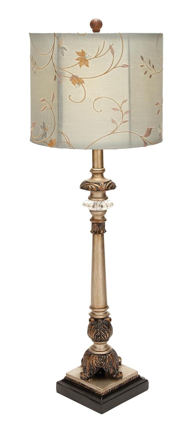 DecMode Antique Style Floral Gold Buffet Lamp with Blue Fabric Shade (2 Count)