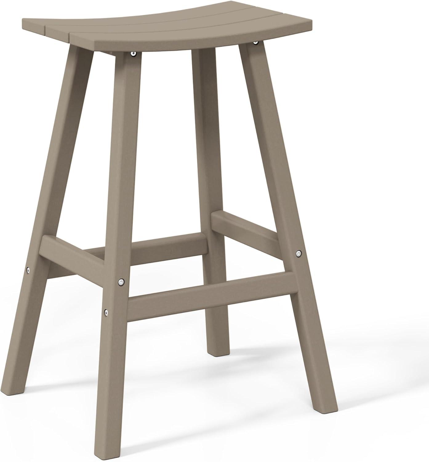 WestinTrends Malibu HDPE Outdoor Patio 29" Bar Stool Saddle Seat, Weathered Wood