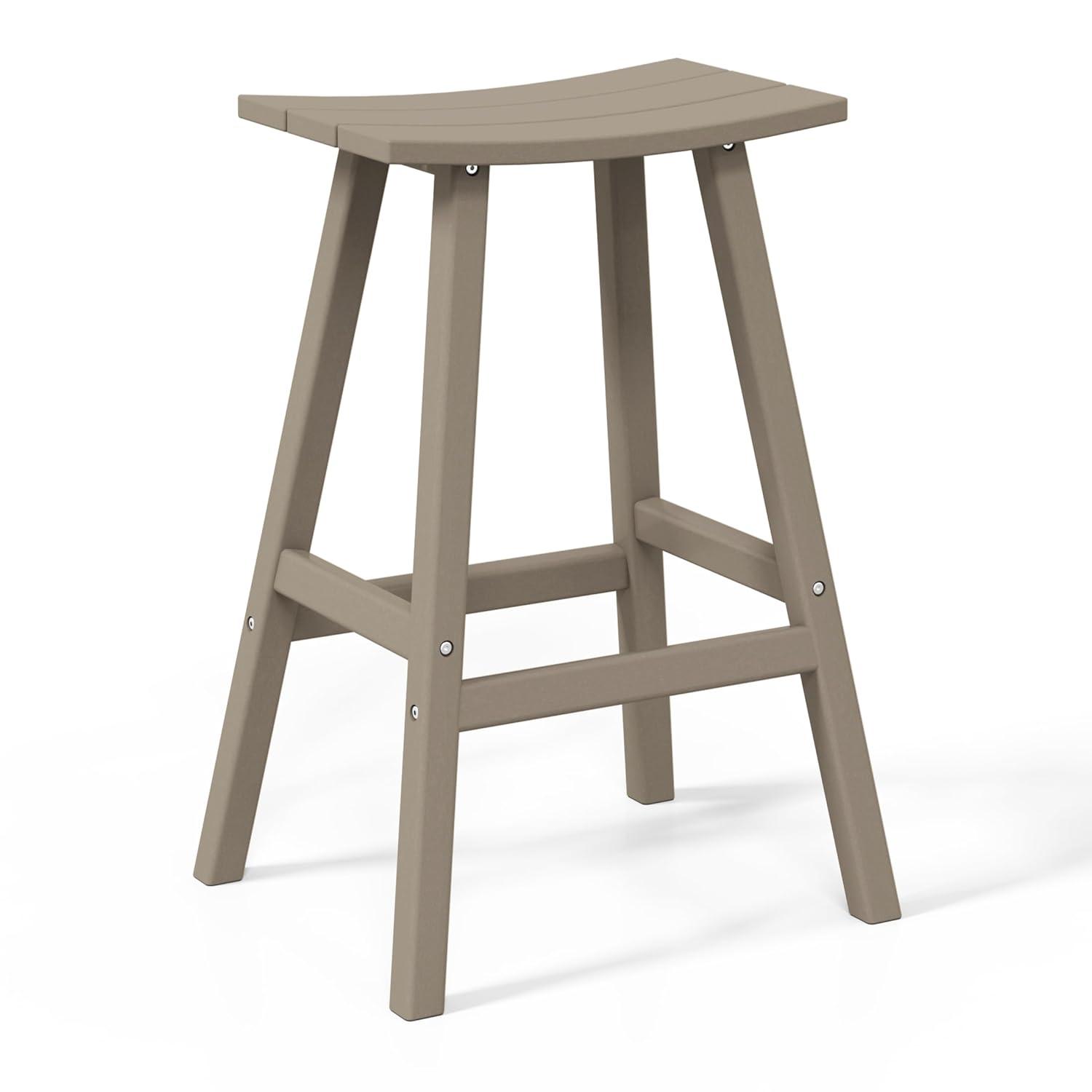 WestinTrends Malibu HDPE Outdoor Patio 29" Bar Stool Saddle Seat, Weathered Wood