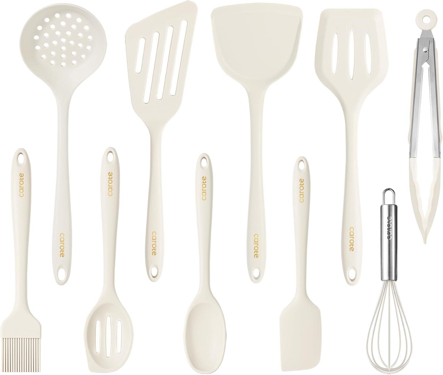 Carote 17-Piece Silicone and Wood Cooking Utensil Set, Heat-Resistant, Safe for Nonstick Cookware