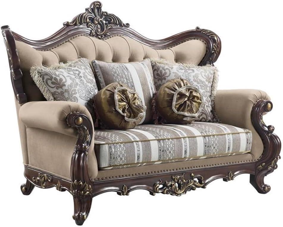 ACME Ragnar Loveseat with 5 Pillows in Light Brown Fabric and Cherry