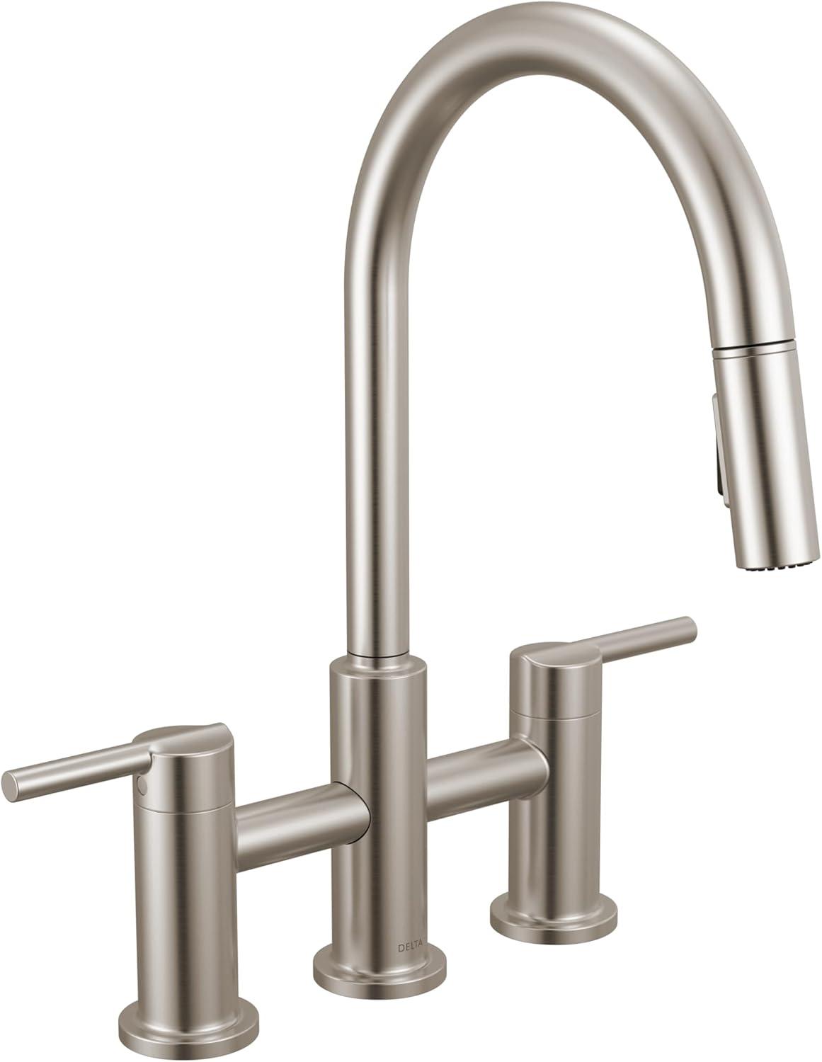 Two Handle Pull-Down Bridge Kitchen Faucet