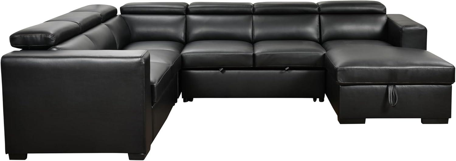 Black Faux Leather U-Shaped Sectional Sofa with Ottoman