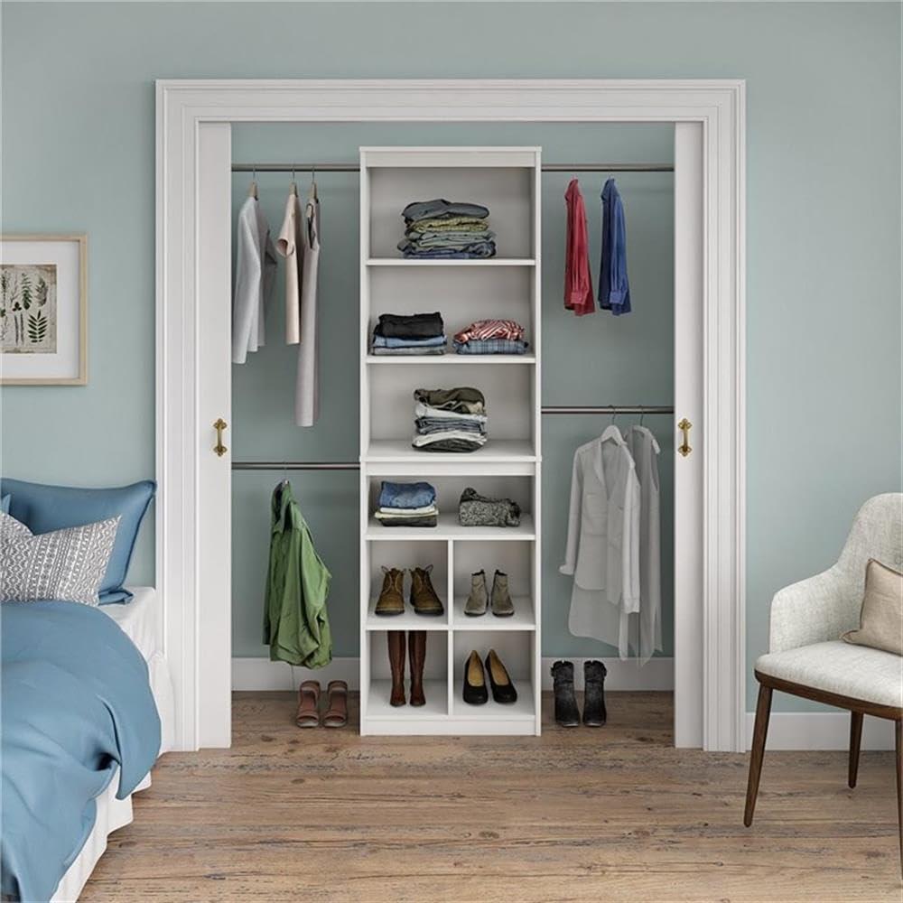 White Laminated Particleboard Closet Storage System with Adjustable Rods