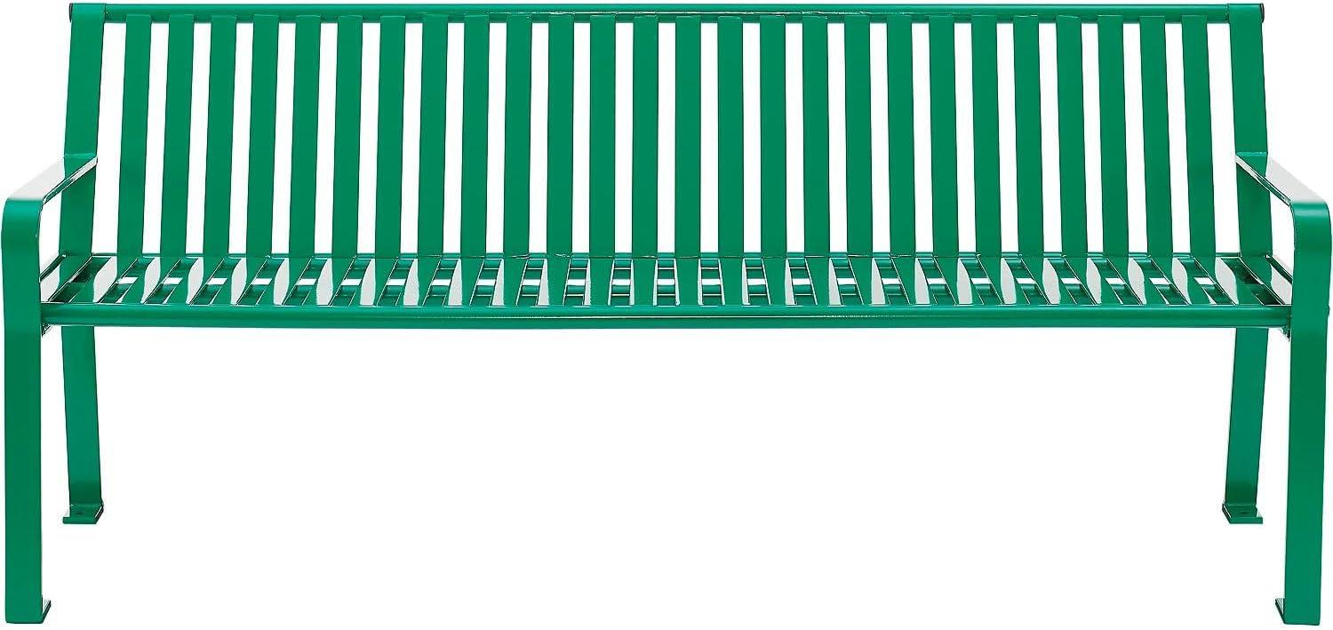 Global Industrial 6 ft. Outdoor Park Bench with Back, Vertical Steel Slat, Green, Unassembled