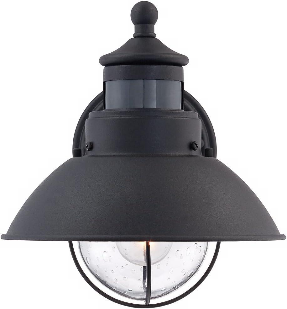 John Timberland Oberlin Rustic Farmhouse Outdoor Barn Light Fixture Black Dusk to Dawn Motion Sensor 9" Clear Seedy Glass for Exterior Deck House Yard