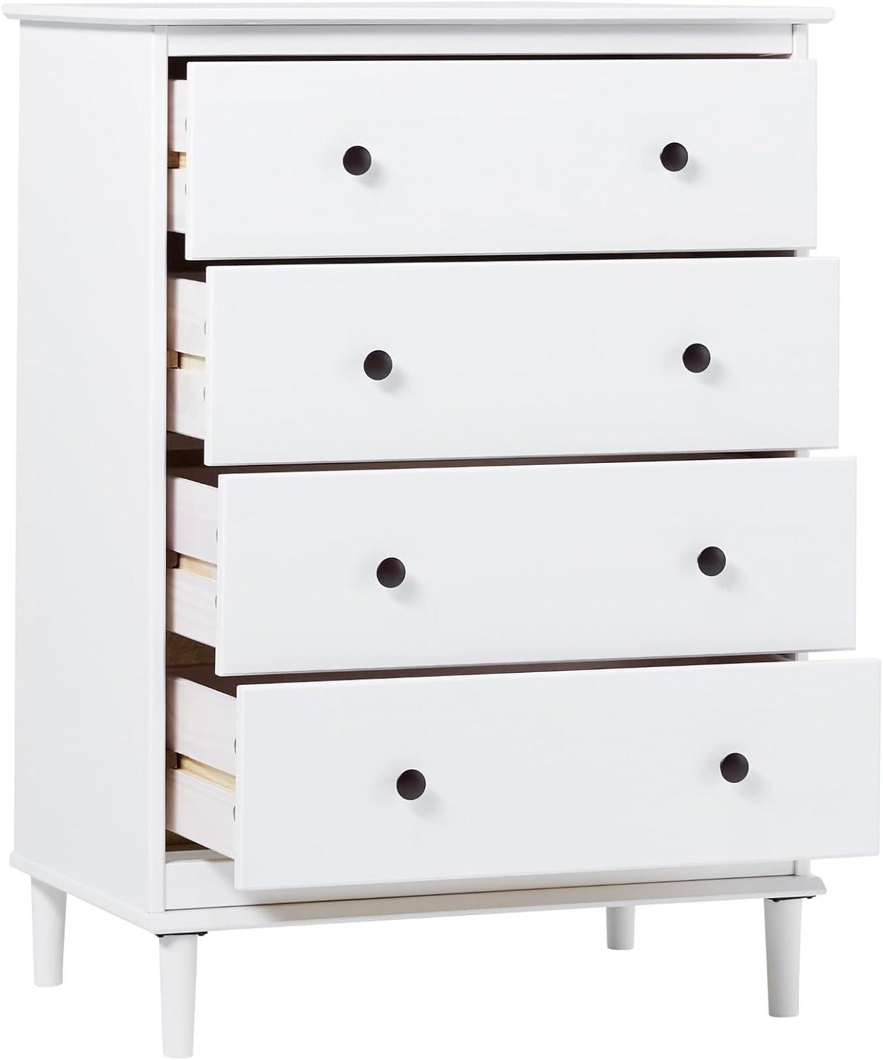 White Mid-Century Modern 4-Drawer Solid Wood Dresser