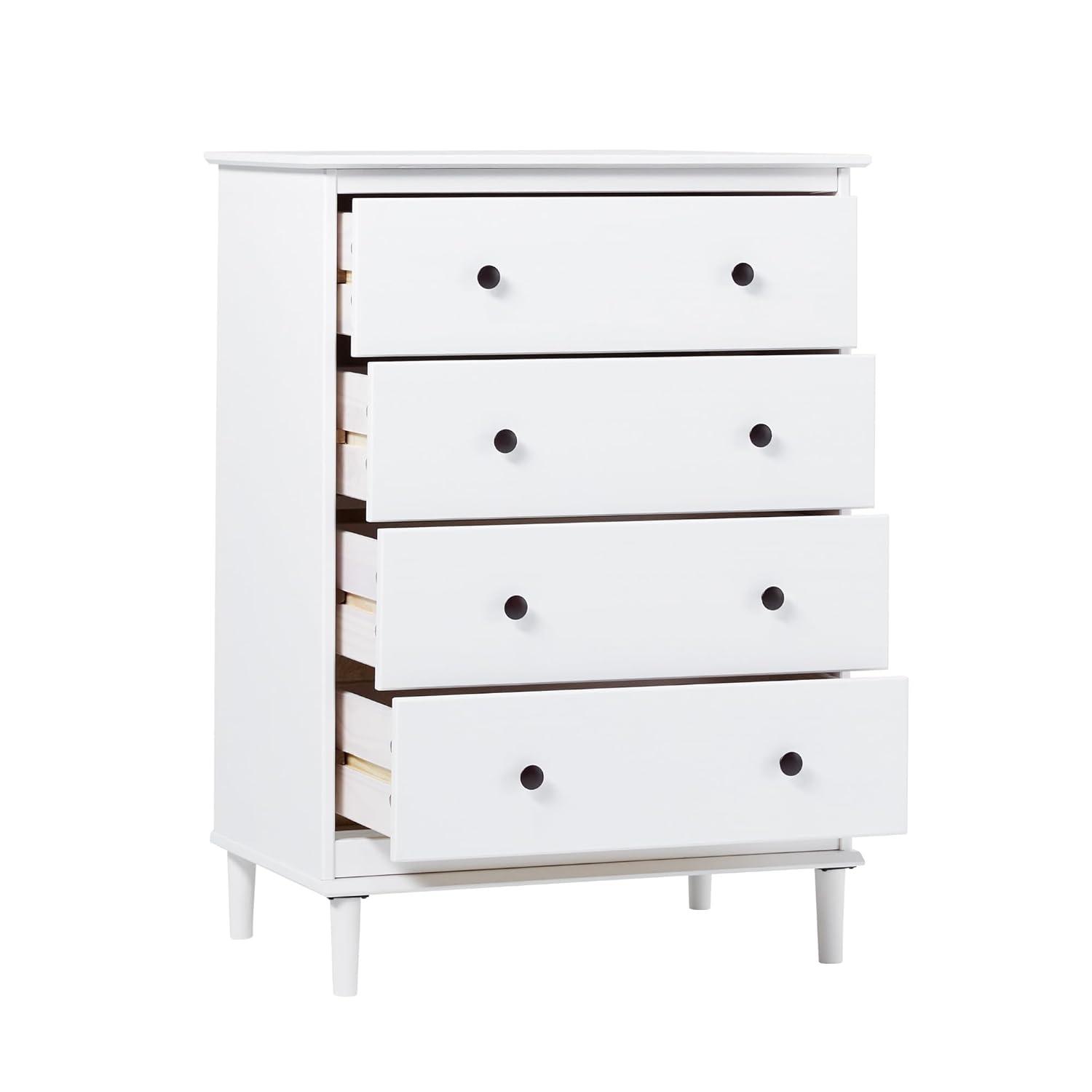 Walker Edison Tall Wood Dresser Bedroom Storage Drawer Organizer Closet Hallway, 4 Drawer, White 4 Drawers White
