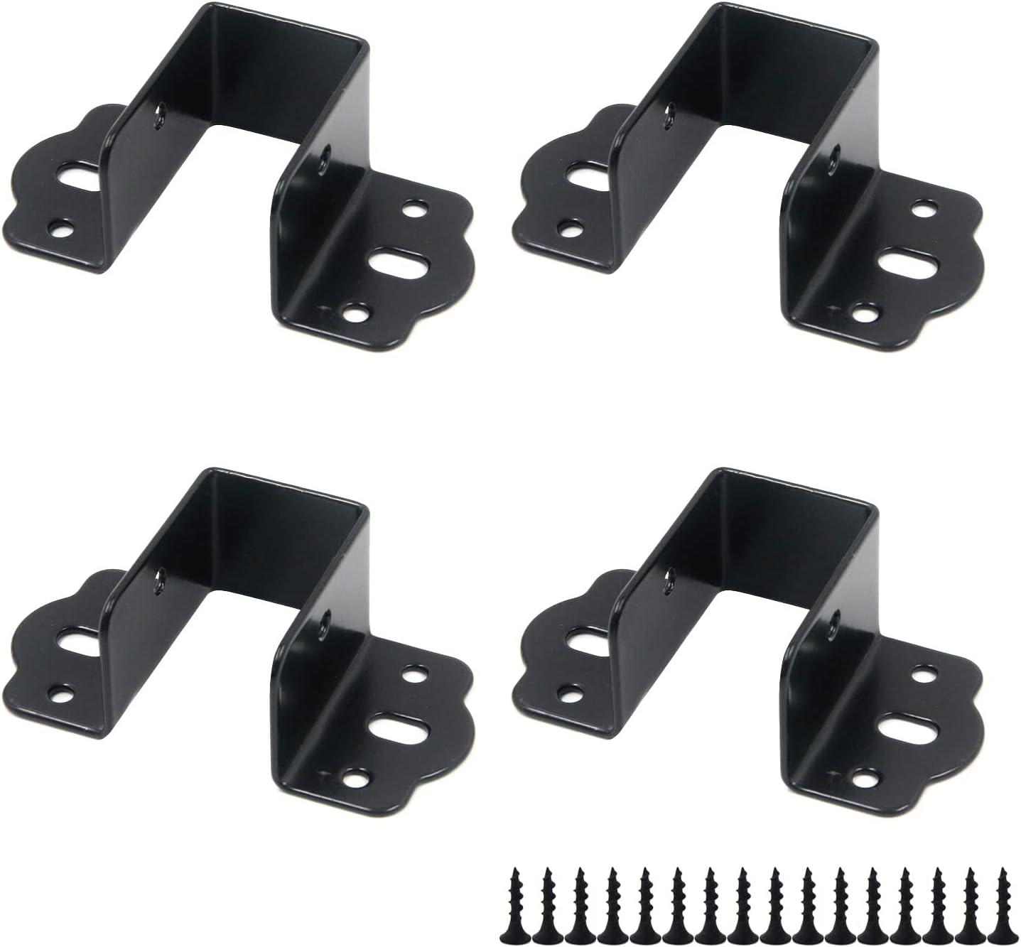 Coshar 4Pcs Heavy Duty Bed Rail Fittings Black Bed Frame Brackets Adapter U-Shape Bed Supporters Hardware for Bunk Bed Headboard, 3.62"x1.9"(L*W)