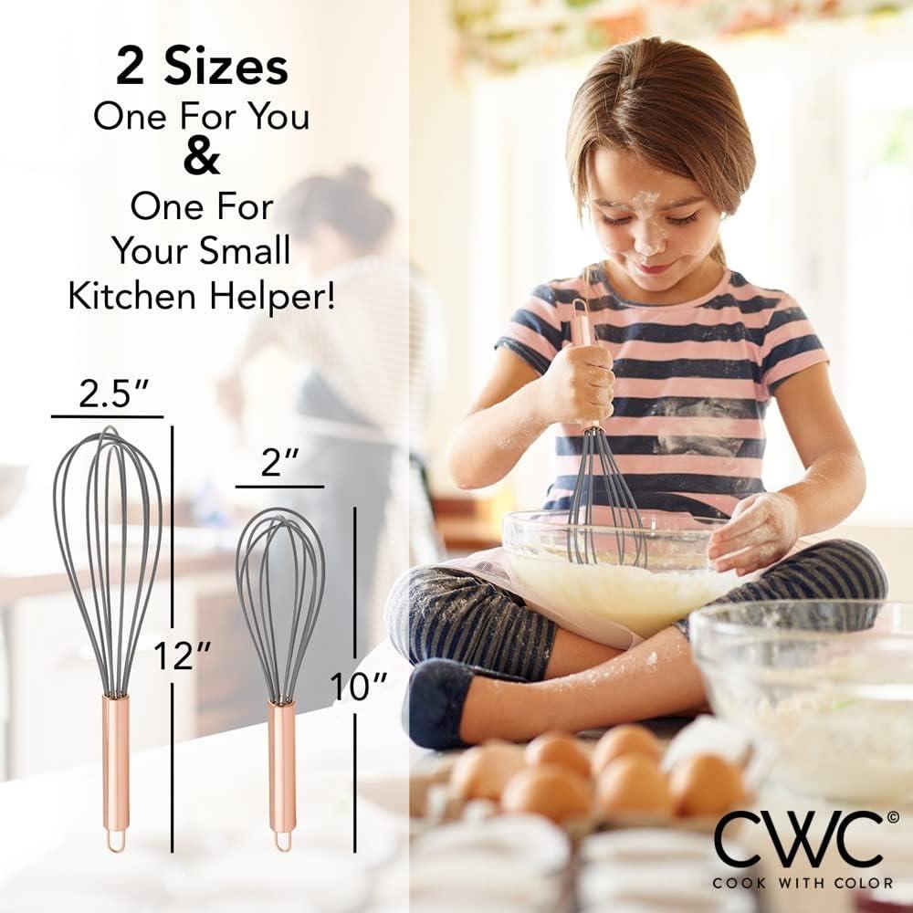 Rose Gold and Gray Silicone Balloon Whisk Set, 10" and 12"