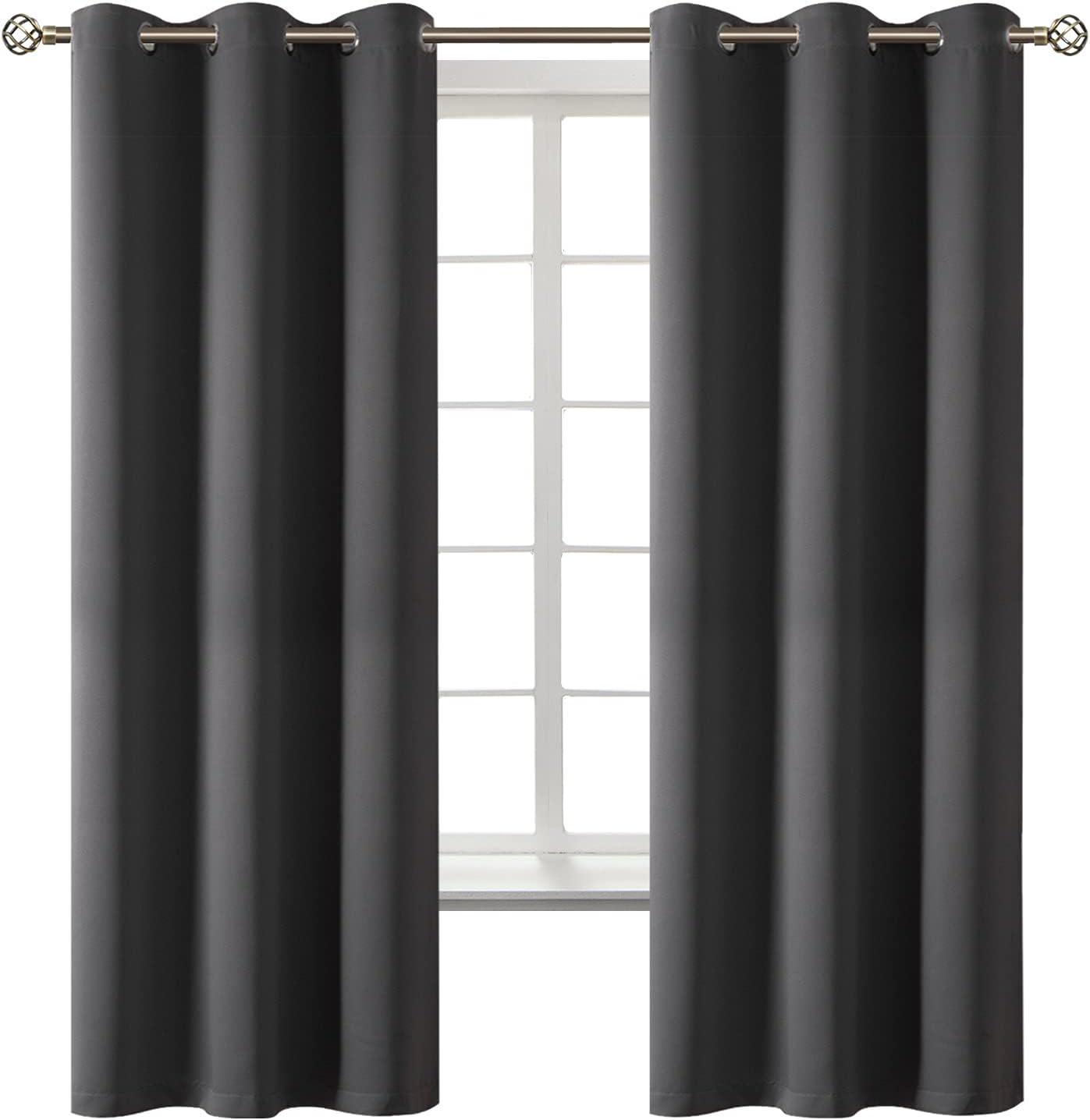 Dark Grey Thermal Insulated Blackout Grommet Curtains, 42 x 63 Inch