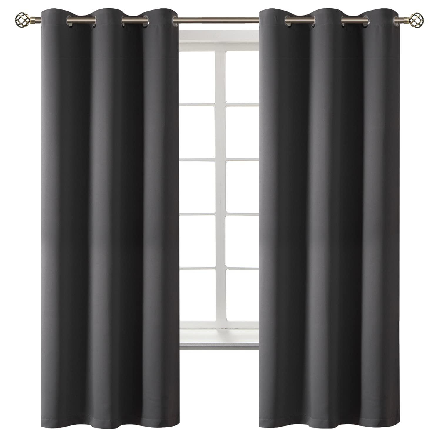 ChrisDowa Grommet Blackout Curtains for Bedroom and Living Room - 2 Panels Set Thermal Insulated Room Darkening Curtains (Dark Grey, 42 x 63 Inch)