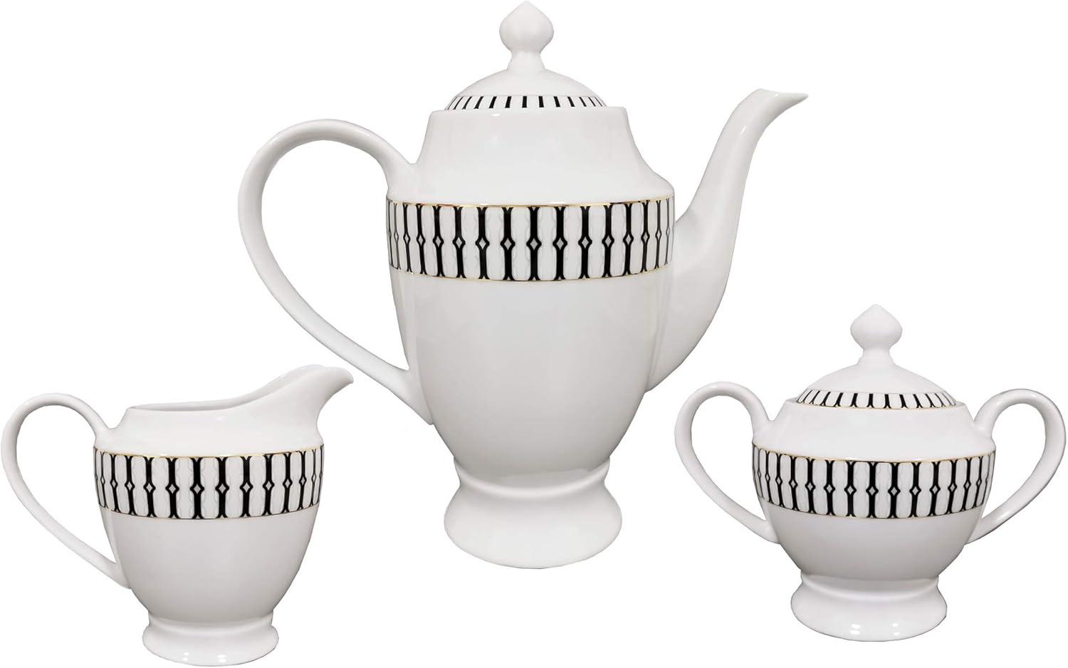 Lorren Home Trends Fiesta-57 57 Piece La Luna New Bone China Black & White Dinnerware Set, Service for 8