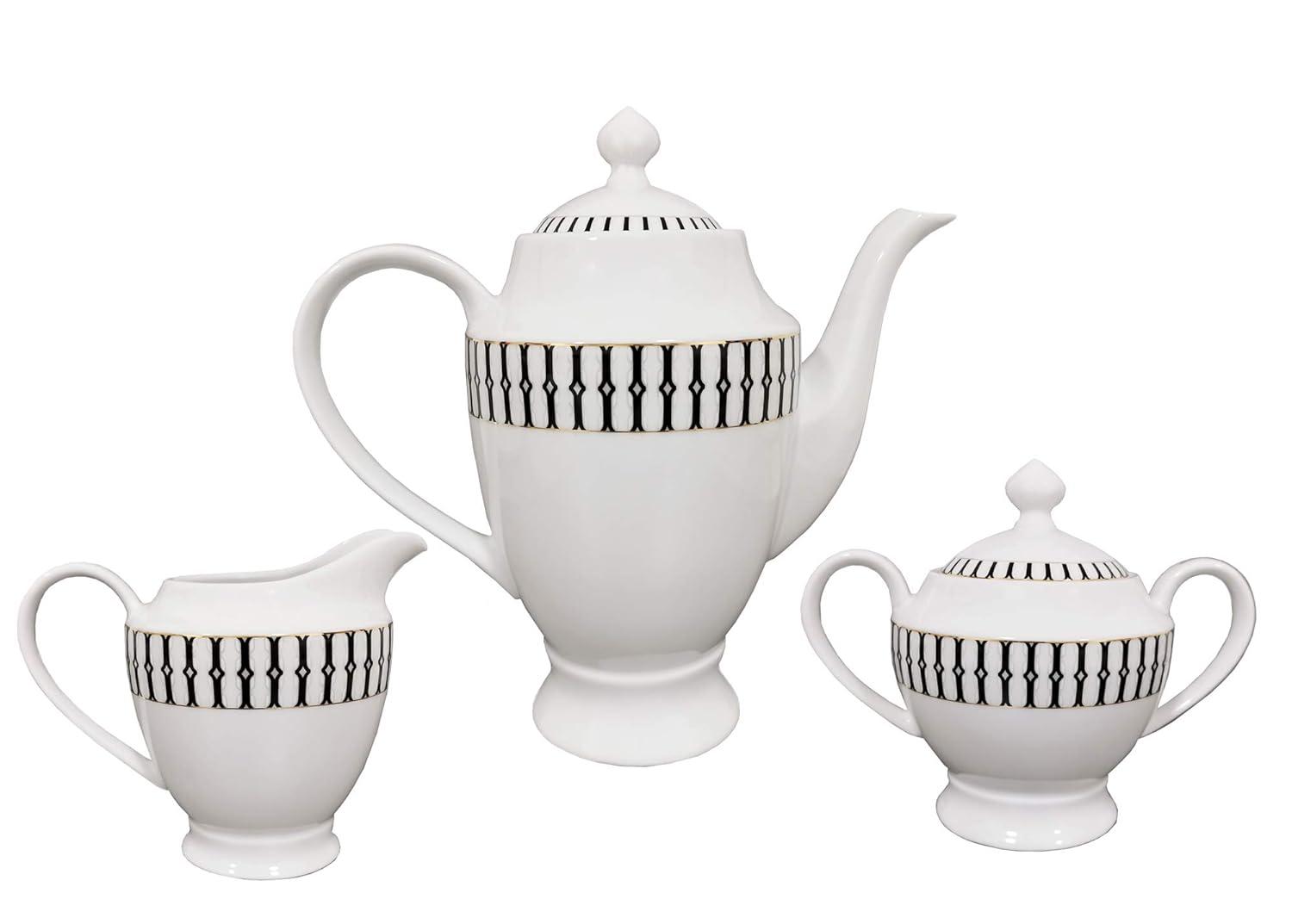 Lorren Home Trends Fiesta-57 57 Piece La Luna New Bone China Black & White Dinnerware Set, Service for 8