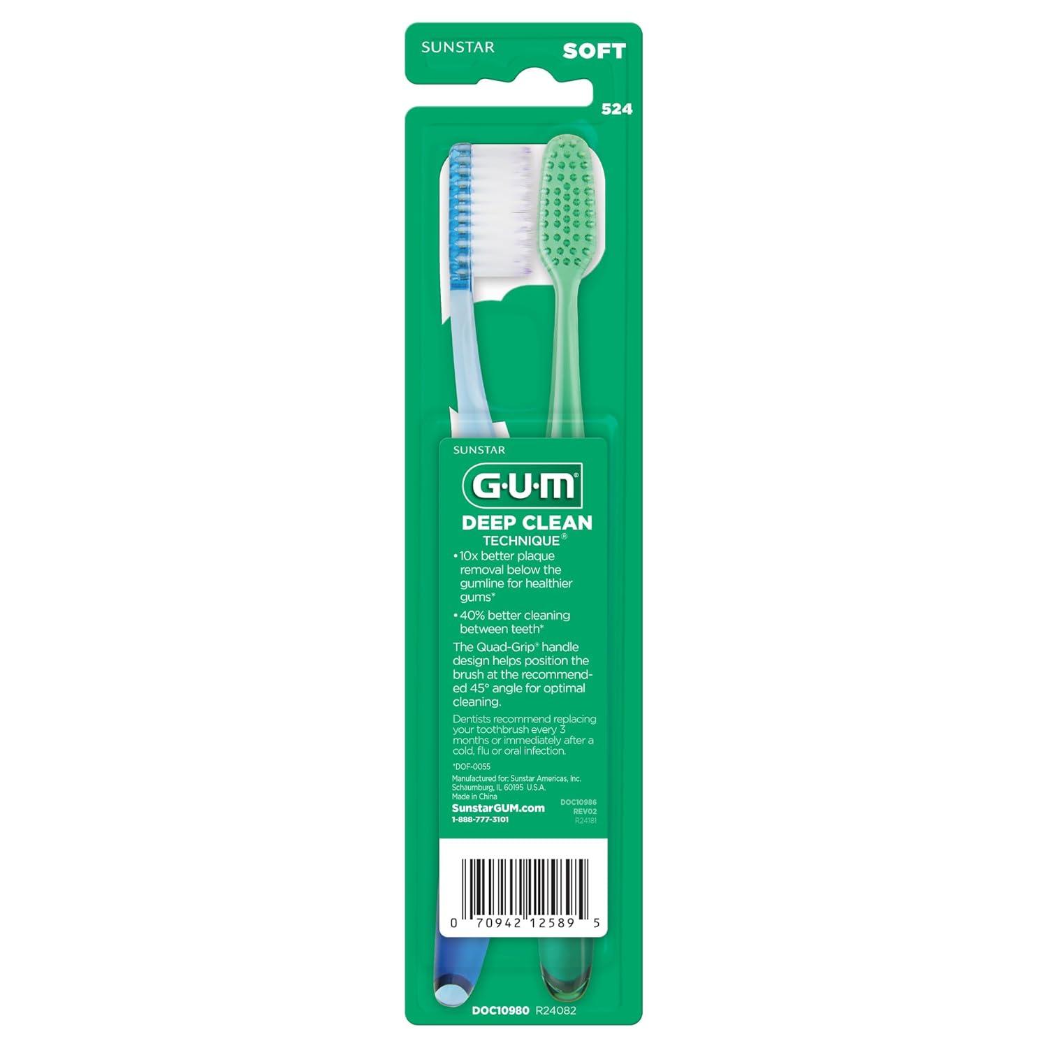 GUM Technique Deep Clean Toothbrush - Full Head - Soft Toothbrushes for Adults -Soft, Ultra Fine Tapered Bristles, Recommended by Dental Professionals, 2 Count