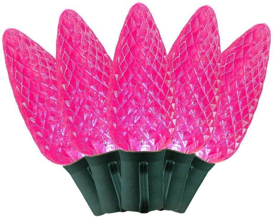 Novelty Lights LED Pink C9 Faceted, Green Wire (25 Bulbs, 120 V)