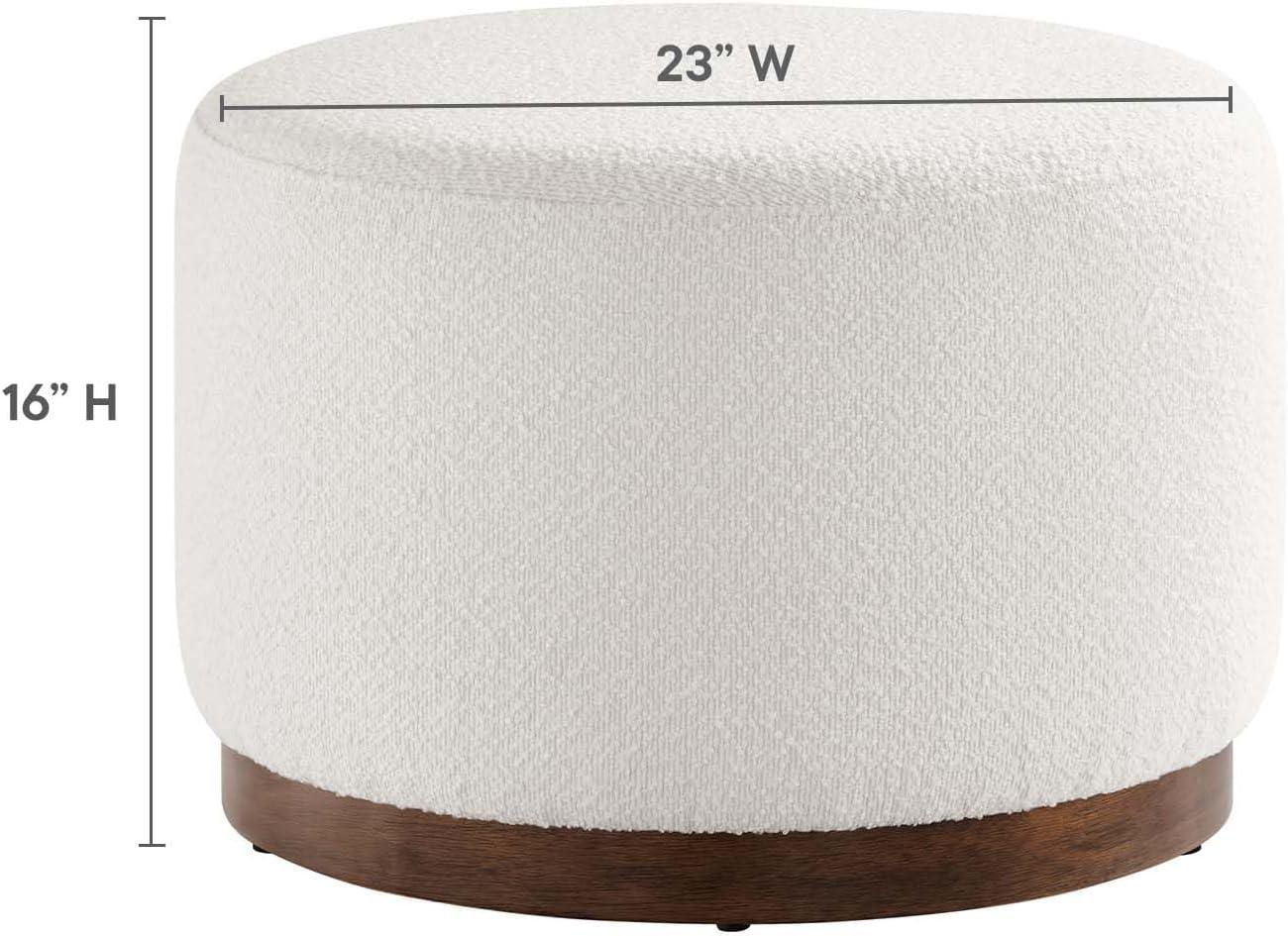 Tilden 23" Round Boucle Upholstered Ottoman with Walnut Base