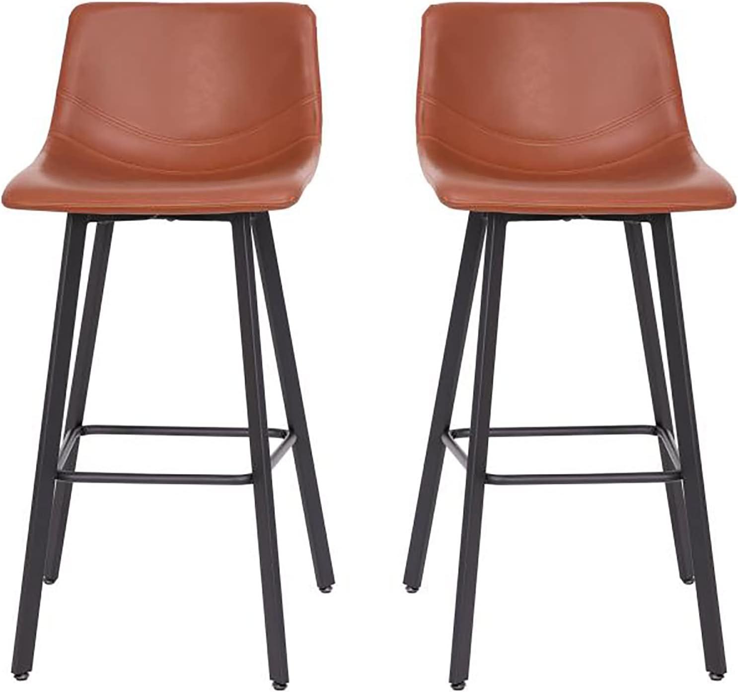 Flash Furniture Set of 2 Commercial Indoor Armless Iron Barstools - Cognac LeatherSoft